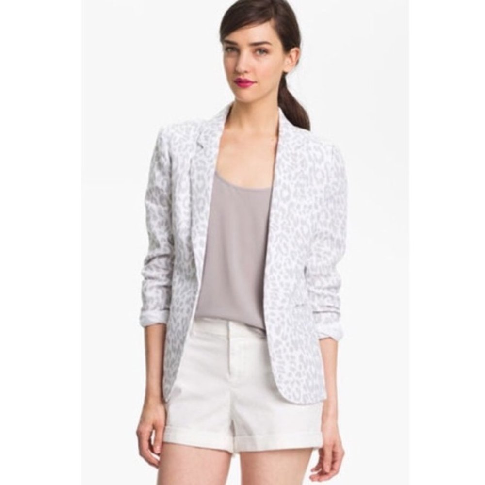 Joie Mehira Leopard Print Linen Boyfriend Blazer
